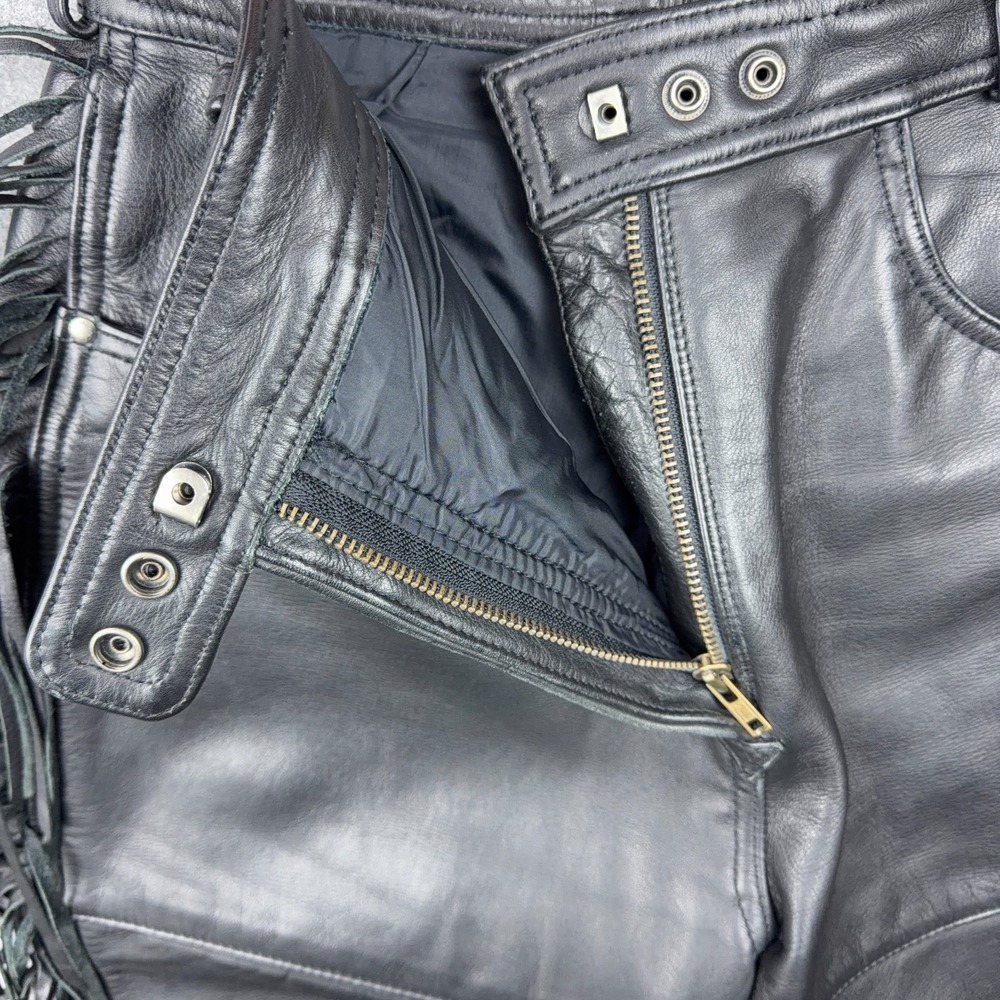 VTG Harley Davidson Leather Pants Womens 16 Black Motorcycle Biker‎ Fringe 80s - Picture 5 of 14